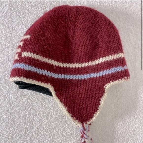 PSA Canada Burgundy Wool Inukshuk Knit Toque With Ear Flaps - Picture 2 of 12